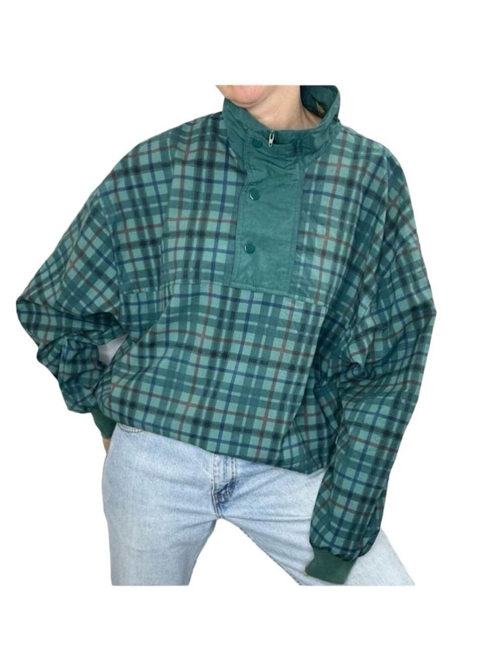 Vintage Lyle & Scott teal plaid 1/4 zip pull over jacket L